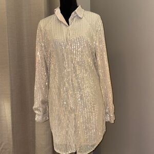 Size large Sparkling champagne colored Sequin Shirt /Dress